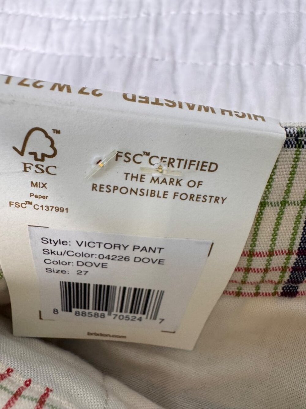 Brixton Victory High Waisted Chino Casual Pant Dove Plaid 27 Plaid Preppy NWT - Picture 5 of 12